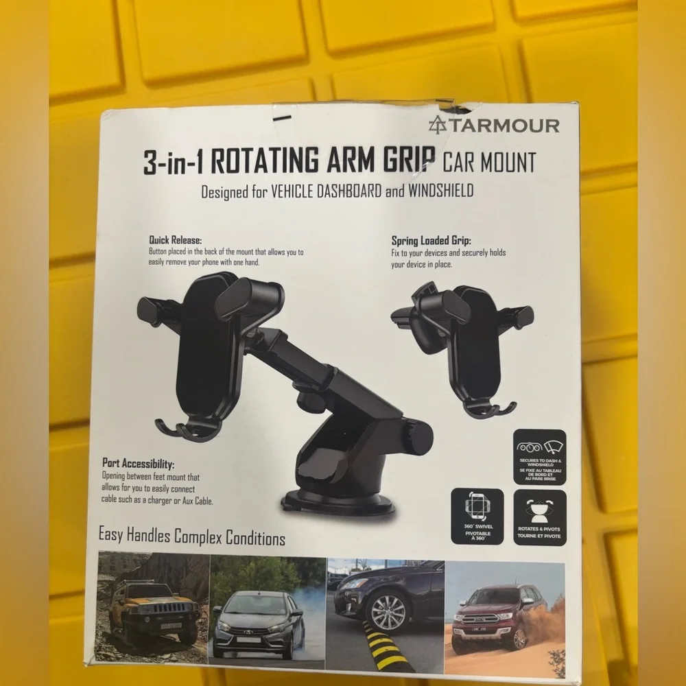 Tarmour. Black 3-in-1 Rotating Arm Grip Car Mount